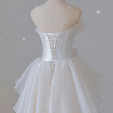 White Strapless A-Line Ruffles Long Prom Dress Birthday Gowns HZ0319