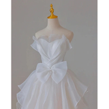 White Strapless A-Line Ruffles Long Prom Dress Birthday Gowns HZ0319