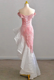 Pink Off the Shoulder Mermaid Prom Gown with Sequins, Sparkly Formal Dresses HZ0319