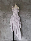 Light Purple Asymmetrical Layered Spaghetti Strap Evening Dress HZ0319