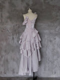 Light Purple Asymmetrical Layered Spaghetti Strap Evening Dress HZ0319