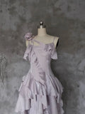 Light Purple Asymmetrical Layered Spaghetti Strap Evening Dress HZ0319