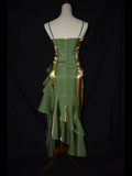 Grass Green Vintage Floral Dress Asymmetrical Hem Prom Dress HZ0319