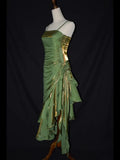 Grass Green Vintage Floral Dress Asymmetrical Hem Prom Dress HZ0319