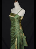 Grass Green Vintage Floral Dress Asymmetrical Hem Prom Dress HZ0319