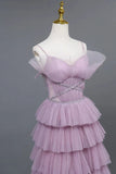 Ombre Spaghetti Straps Tiered A-Line Formal Dress Princess Long Prom Gown HZ0319