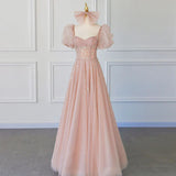 Shiny Pink A Line Long Prom Dress Cute Fairy Formal Party Dress HZ0319