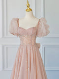 Shiny Pink A Line Long Prom Dress Cute Fairy Formal Party Dress HZ0319