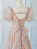 Shiny Pink A Line Long Prom Dress Cute Fairy Formal Party Dress HZ0319