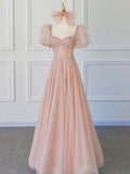 Shiny Pink A Line Long Prom Dress Cute Fairy Formal Party Dress HZ0319