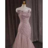 Pink Shiny Tulle Mermaid Prom Dress Fairy Formal Evening Dress HZ0319