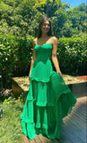 Spaghetti Strap Green Tired Prom Dresses Formal Party Dress HZ0319