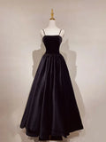 A Line Black Velvet Long Prom Dress Beaded Birthday Party Dress HZ0319