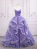 Light Purple Straps Long Prom Dress A Line Layered Birthday Party Dress HZ0319