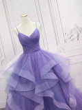 Light Purple Straps Long Prom Dress A Line Layered Birthday Party Dress HZ0319