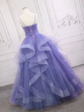 Light Purple Straps Long Prom Dress A Line Layered Birthday Party Dress HZ0319