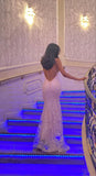 Mermaid Pink Tulle Lace Long Prom Dresses Backless Evening Party Dress HZ0319