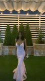 Mermaid Pink Tulle Lace Long Prom Dresses Backless Evening Party Dress HZ0319