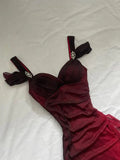 Burgundy Prom Dress A Line Shiny Sweetheart Long Gala Dress Ruffled Evening Gown Birthday Party Dress HZ0319