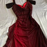 Burgundy Prom Dress A Line Shiny Sweetheart Long Gala Dress Ruffled Evening Gown Birthday Party Dress HZ0319