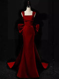 Red Mermaid Straps Sleeveless Long Prom Dresses Evening Gown HZ0319