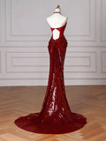 Red Halter Sequin Mermaid Long Prom Dress Evening Party Dress HZ0319
