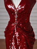 Red Halter Sequin Mermaid Long Prom Dress Evening Party Dress HZ0319