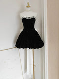 Black Strapless Short Prom Dress Beaded Evening Party Dress HZ0319