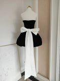 Black Strapless Short Prom Dress Beaded Evening Party Dress HZ0319