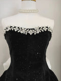 Black Strapless Short Prom Dress Beaded Evening Party Dress HZ0319