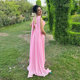 Pink Strapless A Line Long Prom Dress Chiffon Wedding Guest Dress HZ0319