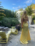 Yellow Sheath Long Prom Dress Satin Evening Party Dress HZ0319