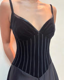 V Neck A Line Black Long Prom Dress Formal Party Dress HZ0319