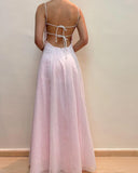 A Line Vintage Pink Long Prom Dress Lace Formal Party Dress HZ0319
