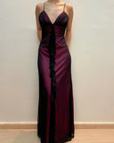 V Neck A Line Vintage Long Prom Dress Ruffle Evening Party Dress HZ0319