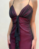 V Neck A Line Vintage Long Prom Dress Ruffle Evening Party Dress HZ0319