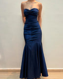 Sweetheart Mermaid Long Prom Dress Navy Blue Vintage Evening Dress HZ0319