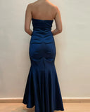 Sweetheart Mermaid Long Prom Dress Navy Blue Vintage Evening Dress HZ0319