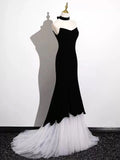 Black and White Mermaid Long Formal Dress, Black and White Prom Dress HZ0319
