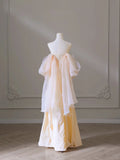 A-line Champagne Scoop Lace-up Party Dress, Champagne Long Prom Dress HZ0319