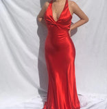 V Neck Red Mermaid Satin Long Prom Dress Formal Party Dress HZ0319