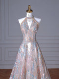 Elegant Halterneck A-line Sparkling Sequined Evening Dress HZ0319