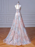 Elegant Halterneck A-line Sparkling Sequined Evening Dress HZ0319