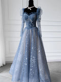Blue A Line Tulle Prom Dress Sweetheart Shiny Formal Party Gown Princess Dress HZ0319
