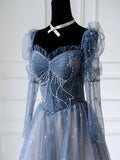 Blue A Line Tulle Prom Dress Sweetheart Shiny Formal Party Gown Princess Dress HZ0319