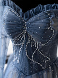 Blue A Line Tulle Prom Dress Sweetheart Shiny Formal Party Gown Princess Dress HZ0319