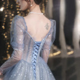 Blue A Line Tulle Prom Dress Sweetheart Shiny Formal Party Gown Princess Dress HZ0319