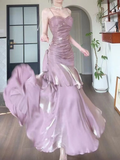 Lovely Pink Spaghetti Straps Chiffon Long Party Dress Evening Gown HZ0319
