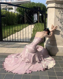 Lovely Pink Spaghetti Straps Chiffon Long Party Dress Evening Gown HZ0319