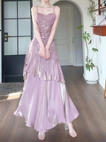 Lovely Pink Spaghetti Straps Chiffon Long Party Dress Evening Gown HZ0319